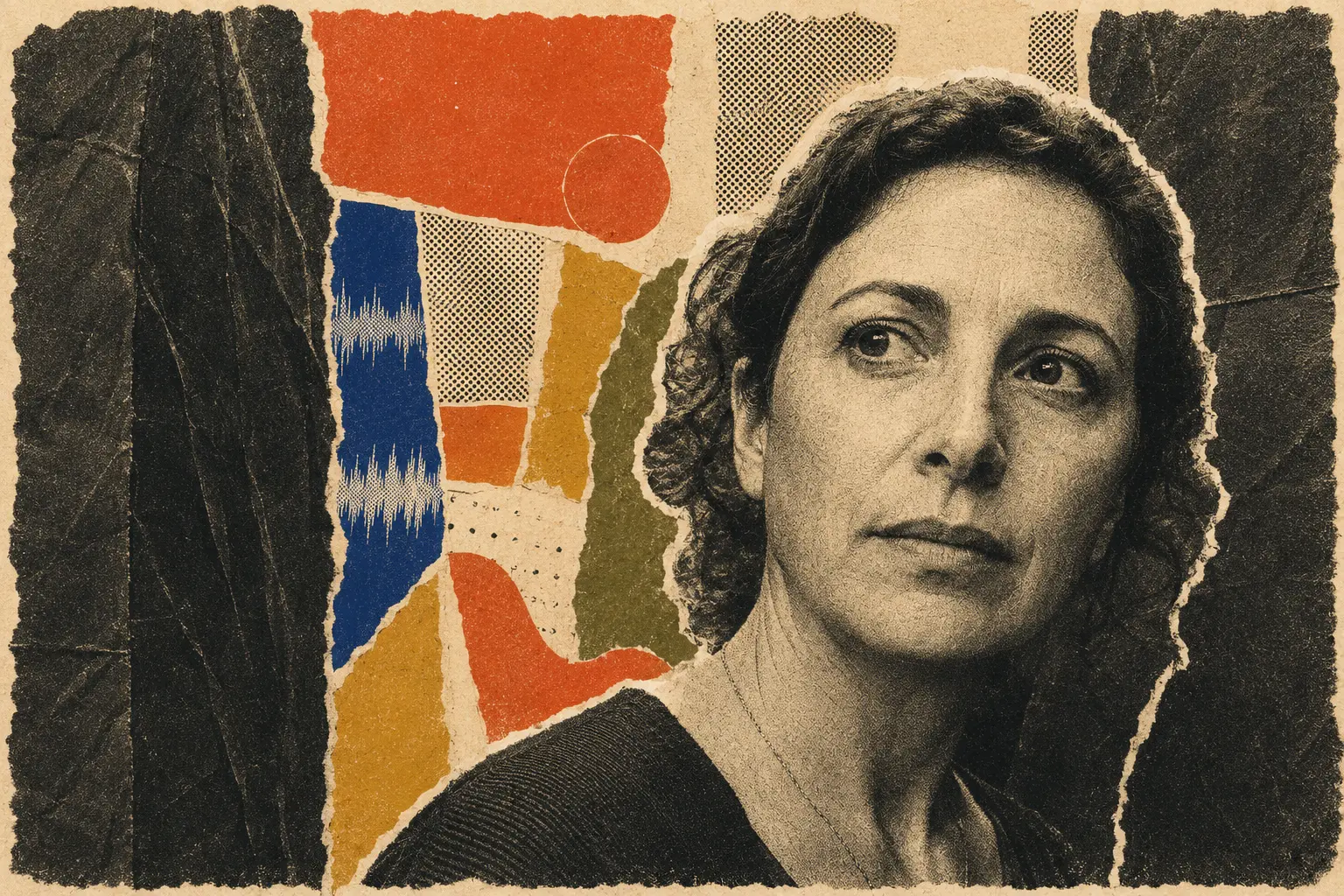 אדם מאזין בתוך מבוך בד שחור באור אדמדם